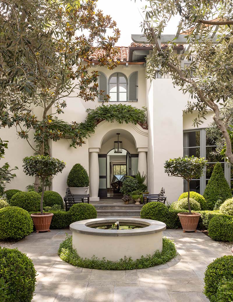 Garden with fountain grand entrance | Jack Haley Exterior | Eco-Luxury Landscape Architecture + Design | Westside Los Angeles